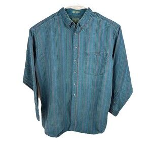 Vintage Baxter Brand 90's Teal Stripe Long Sleeve‎ Button Up Size 2XLT